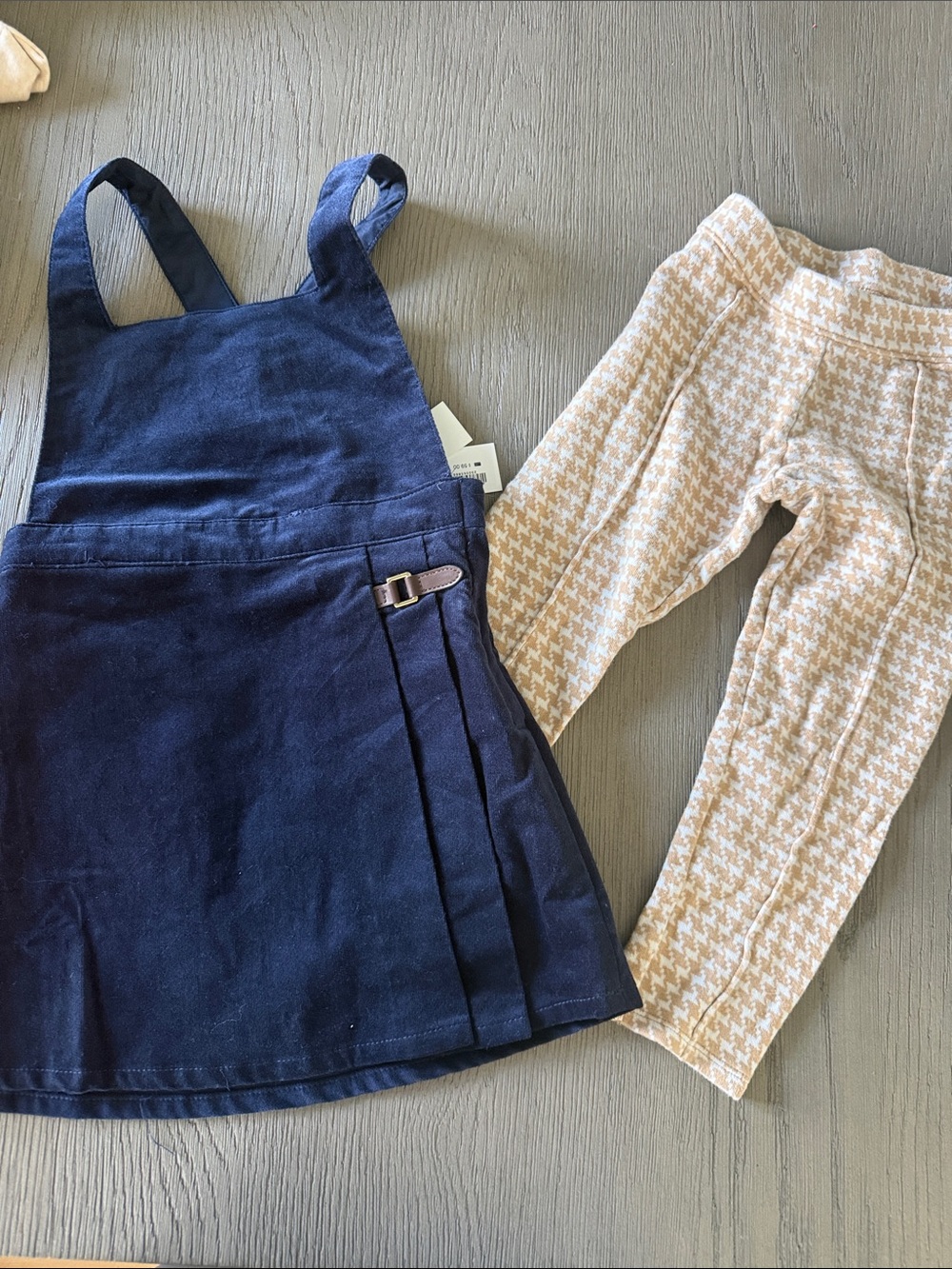Navy Crossback Pinafore Dress with Adjustable Straps and pants